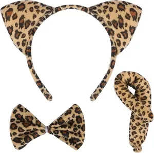 Ensemble de costume oreilles de chat nœud papillon et queue imprimé léopard fête