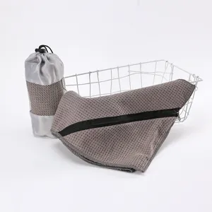 Microfiber sports zipper towel with mesh storage pouch for outdoor travel fitness gym workout