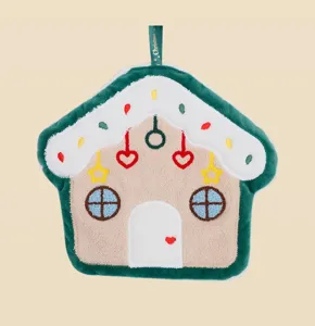 Christmas gingerbread house shaped coral fleece hand towel kitchen hanging plush towel