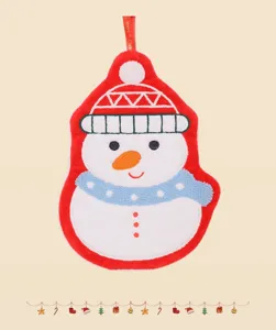 Christmas cute snowman coral fleece hand towel, soft hanging kitchen towel for kids holiday gift.