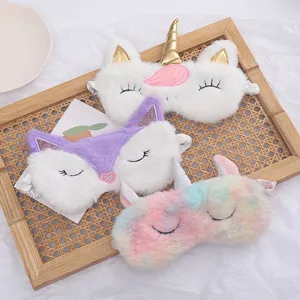 Plush unicorn sleep mask cute winter warm eye shade soft shading blindfold for sleeping