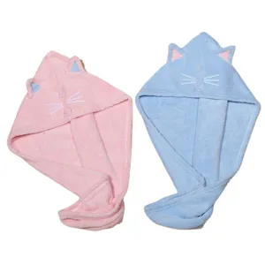 Thickened Coral Fleece Dry Hair Cap Soft Absorbent Quick Drying Hair Towel Cute Cat Embroidery Bath Wrap Cap For Women