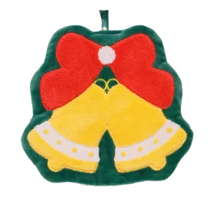 Christmas plush hand towel coral fleece cartoon bell bow kitchen hanging towel cute festive