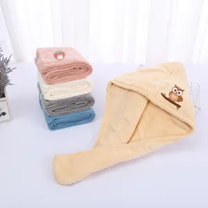 Thick Coral Fleece Quick Dry Hair Cap Cartoon Absorbent Towel Wrap for Women Bath Cap