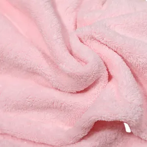 Soft pink coral fleece fabric texture main product shot for absorbent hair drying towel.