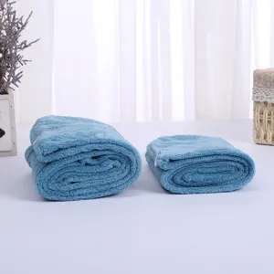 Blue coral fleece hair drying cap and towel set, super absorbent and soft shower cap.