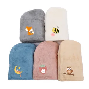 Thickened coral fleece quick-drying hair cap, super absorbent shower turban for women and girls.
