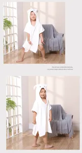 Kids hooded bath towel coral fleece soft baby bathrobe cartoon animal design comfortable