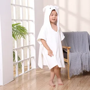 Kids Hooded Bath Towel Coral Fleece Cartoon Animal Ear Cloak Absorbent Soft Comfortable Baby Bathrobe Wearable Towel