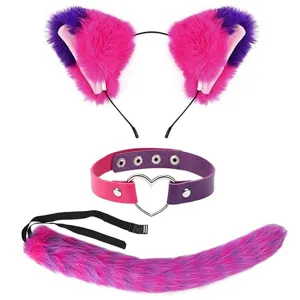Halloween Cosplay Cat Woman Headband Tail Choker Costume Set Anime Animal Ears Hair Hoops Party Dress Up Accessories