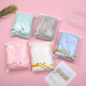 Kids hooded bath towel coral fleece cute cartoon rabbit ear soft absorbent baby cloak robe