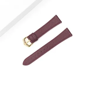 Detailed view of the genuine leather watch strap replacement band with elegant gold metal buckle.