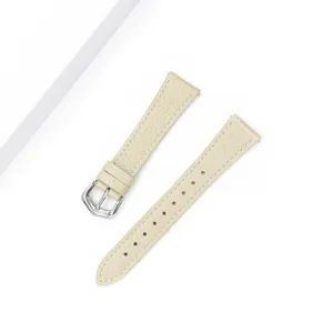 Beige leather watch strap for women, lychee pattern replacement band with silver buckle.