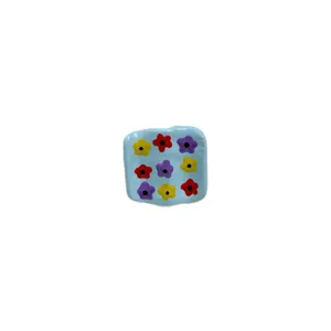 Sweet cute blue drip oil ring with colorful flowers fashion trendy dopamine finger jewelry for women