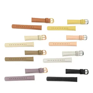 Genuine leather watch strap replacement litchi grain with metal buckle multi color accessory.