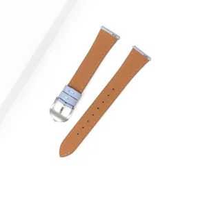Correa de reloj de cuero azul claro para mujer, correa de repuesto de piel de vaca con hebilla plateada.