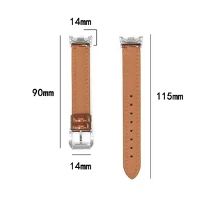 Brown leather watch strap replacement band with silver buckle, size 14mm 90mm 115mm