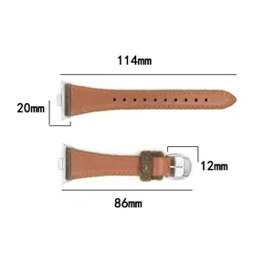 Tableau de dimensions détaillé montrant les tailles du bracelet de montre en cuir et peluche.
