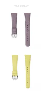 Leather watch strap detail view, flat lay display showing fine litchi grain texture.
