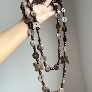 Lange dubbele houten kralen ketting met mooie vlinder in Chinese stijl voor warme dames truien