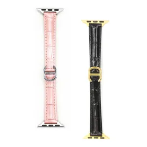 Cinturino Per Orologio In Vera Pelle Con Motivo Coccodrillo E Chiusura Deployant Con Anello D Compatibile Per Smartwatch Cinturino Di Ricambio