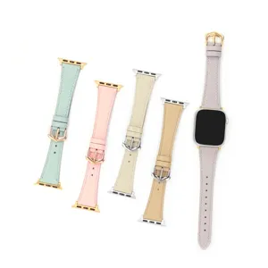 Genuine leather watch strap replacement compatible with Apple Watch 42mm 46mm litchi.