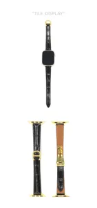 Cinturino in pelle con stampa coccodrillo premium e fibbia dorata compatibile per Apple Watch.