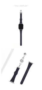 Slim genuine leather watch strap detail, litchi pattern with butterfly buckle for smart watch