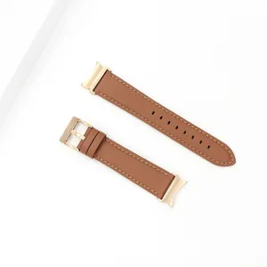 Genuine leather watch strap replacement for Samsung Galaxy Watch, premium brown band.