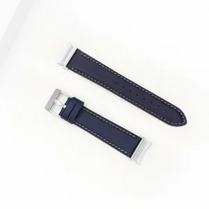 Premium genuine leather watch strap replacement compatible with smartwatches, dark blue.
