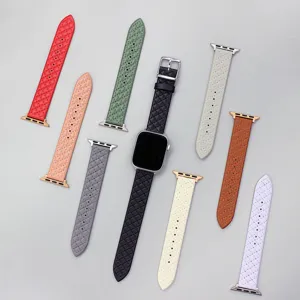 Genuine Leather Quilted Pattern Watch Band Compatible With Apple Watch Series Elegant Replacement Strap Jewelry