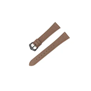 Brown leather watch strap replacement with lychee pattern and black buckle for women.