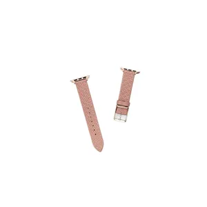 Pink quilted leather replacement strap for Apple Watch, stylish women's accessory band.