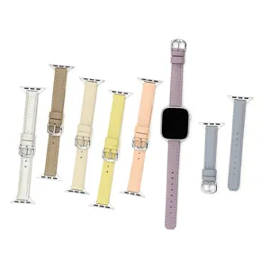 Schmales Lederarmband kompatibel mit Apple Watch, weiches Litschi-Muster Damenarmband, bunt
