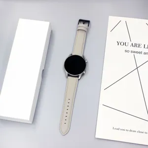Ersatz Echtleder Armband fuer Smartwatch, elegantes graues Band mit Metallschnalle.
