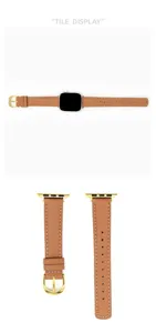 Cinturino per orologio sottile in pelle litchi compatibile con Apple Watch, ricambio marrone.