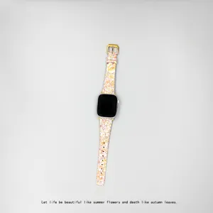 Cinturino per orologio in pelle floreale compatibile con Apple Watch accessorio
