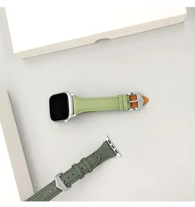 Cinturino di ricambio in vera pelle compatibile con Apple Watch, motivo litchi chic.