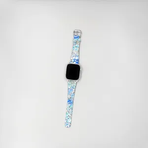 Cinturino in pelle con fiori blu compatibile con Apple Watch, elegante cinturino.