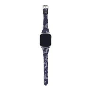 Cinturino per Orologio in Denim e Pelle Bovina Stampa Leopardo Per Apple Watch Cinturino Compatibile Serie iWatch Ricambio di Moda