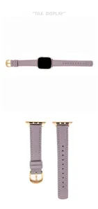 Dettaglio del cinturino in pelle di mucca litchi viola, compatibile con Apple Watch e fibbia.
