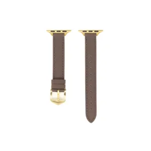 Cinturino in pelle sottile compatibile con Apple Watch, marrone con fibbia dorata.
