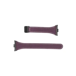 Paarse lederen horlogeband vervanging met magnetische sluiting en witte stiksels stijlvol.