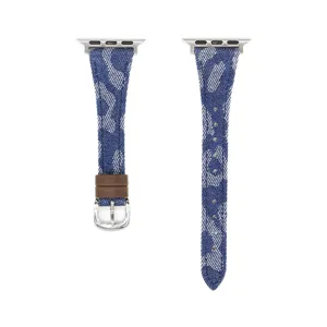 Cinturino di ricambio in pelle leopardata di jeans compatibile con Apple Watch Series