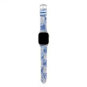 Cinturino di Ricambio per Smartwatch Tessuto a Quadri Giuntato Pelle Bovina Con Fibbia ad Ardiglione Accessorio Moda Unisex