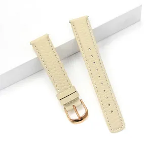 Beige Litschimuster Rindsleder Uhrenarmband mit Roségold Dornschließe Ersatzarmband.