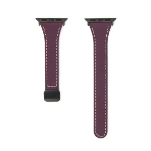 Genuine Leather Watch Band Magnetic Clasp Litchi Grain Replacement Strap Compatible With Smartwatch