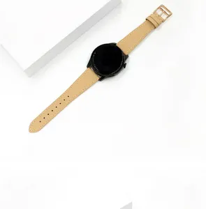 Cinturino per orologio in pelle da 22mm, elegante cinturino beige texture saffiano con fibbia.