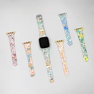 Cinturino in pelle floreale di ricambio compatibile con Apple Watch vari design colorati