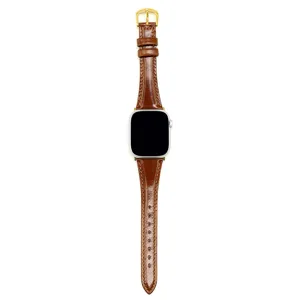 Genuine Leather Replacement Watch Band With Metal Rhinestone Buckle Strap For Apple Watch SE Series